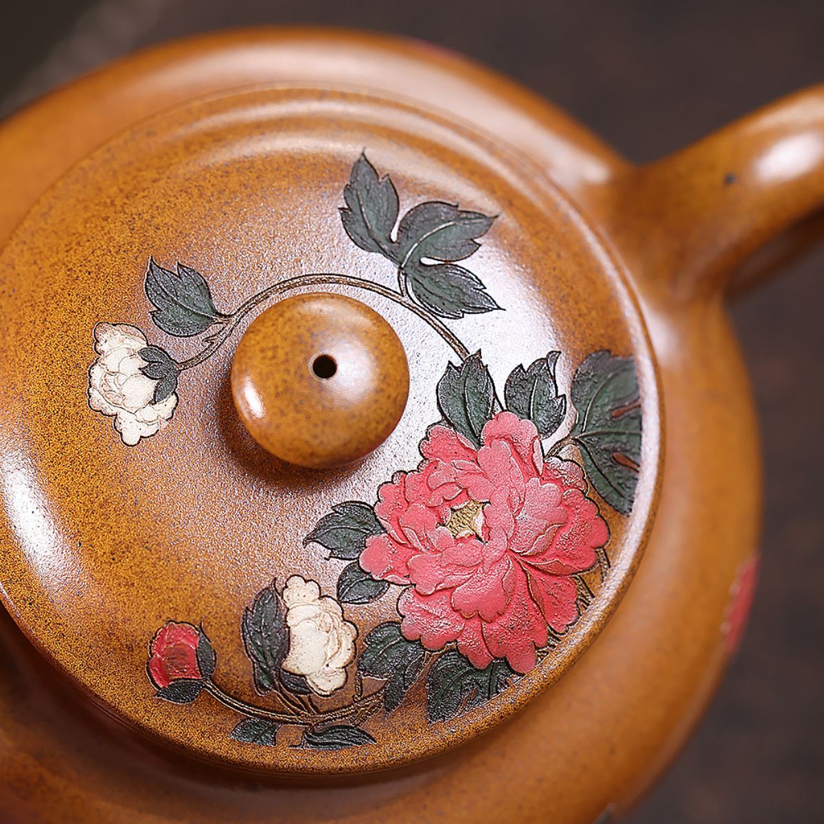 Mudan Fanggu Yixing Teapot — Fire-Glazed Golden Duanni, 450ml | Gift Set