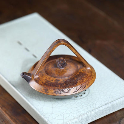 Buddha Lamp Handled Yixing Teapot - Longgu Golden Sand Clay 220ml