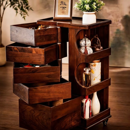 Exquisite Rotary Multi-Function Black Walnut Solid Wood Storage Cabinet – Elegant, Practical & Cleverly Designed