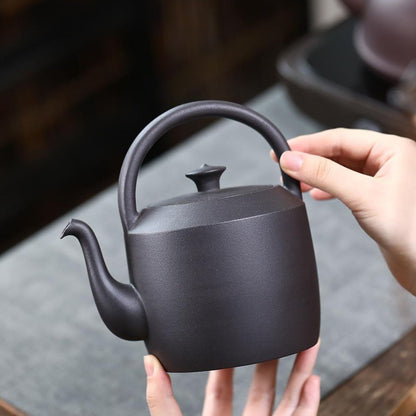 Handmade Yixing Purple Clay Boiling Kettle 700ml - Original Black Clay Handle Teapot for Stove Brewing