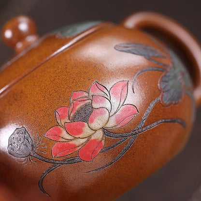 Hexiang Xishi Yixing Teapot & Master Cup Set — Fire-Glazed Golden Duanni, 450ml | Gift Set
