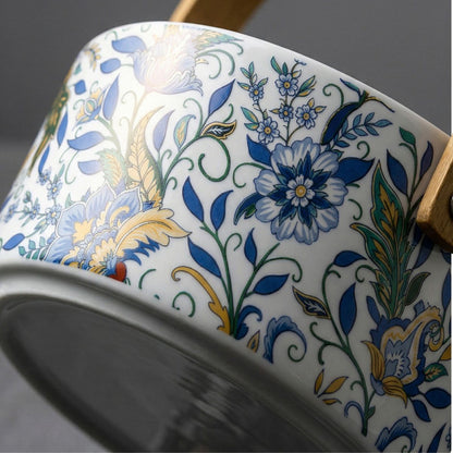 Chinese Iris Ceramic Basket – Decorative Handled Porcelain Basket | Black & White