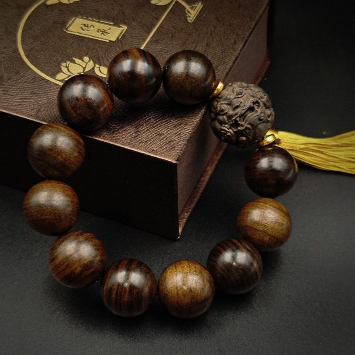 Pixiu Beaded Bracelet in Zitan-Style Wood | Wealth & Protection Talisman