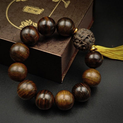 Pixiu Beaded Bracelet in Zitan-Style Wood | Wealth & Protection Talisman