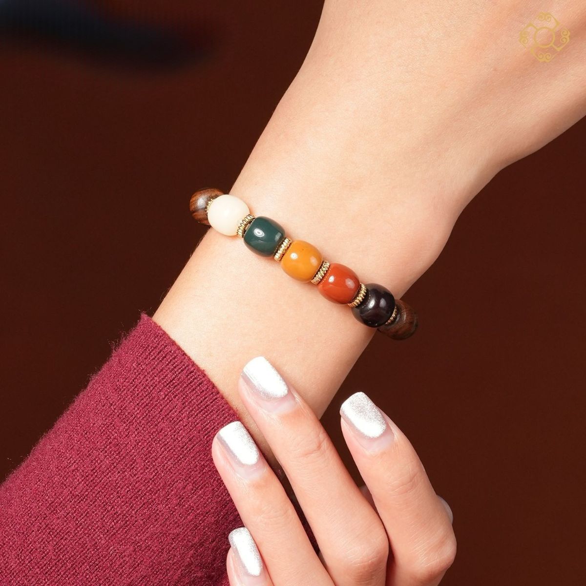 Black Pear Wood Five Elements Bracelet – Wu Xing Mala Bead Bracelet for Balance, Grounding & Positive Energy
