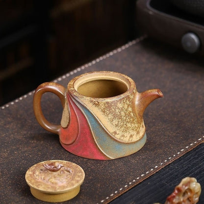 Yixing Zisha Teapot Premium 290ml - Duan Ni Clay Wood-Fired Silk Road Hand-Painted