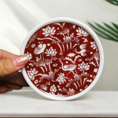 White Crane & Lotus Underglaze Red Teaware
