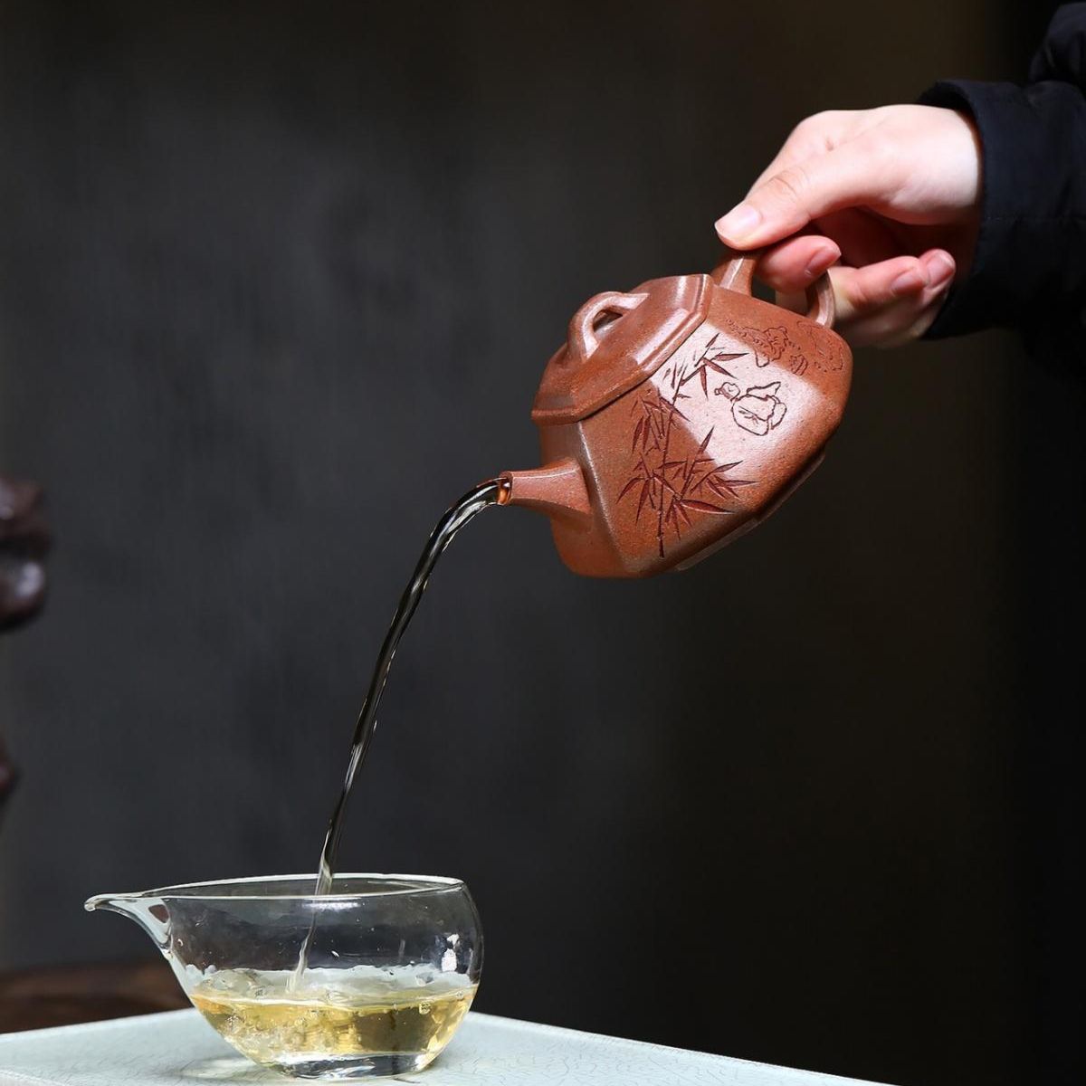 Octagonal Stone Ladle Yixing Teapot - Cloud Mist Agarwood Clay 280ml