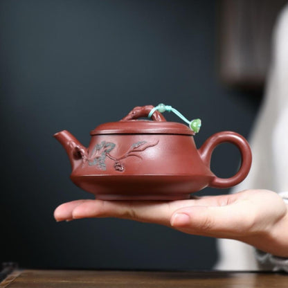Pine Shadow Han Tile Yixing Teapot - Red Dragon Skin Clay 230ml