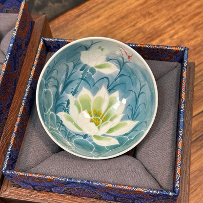 Lotus Pond Moonlight Hand-Painted Ceramic Tea Set – Gaiwan, Pu-erh Cup, Ruishi Cup & Dry Brewing Tray