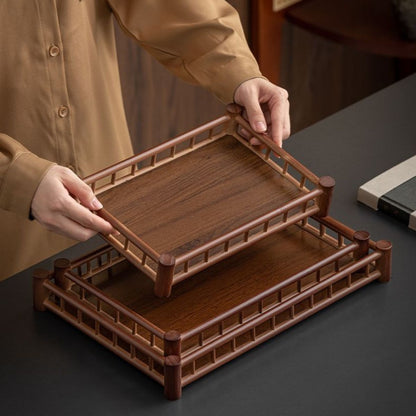 Bamboo Rectangular Serving Tray – Walnut Finish | Tea Tray, Pastry & Storage Organizer