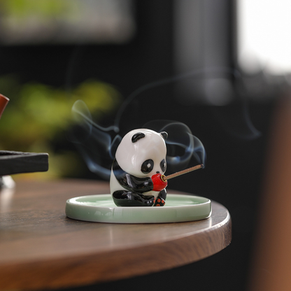 Ceramic Panda Tea Pet & Incense Holder with Base