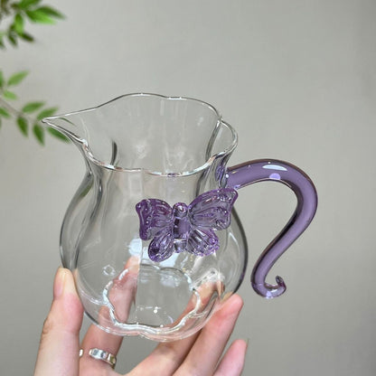 Purple Butterfly Glass Tea Pitcher – 280ml | Heat-Resistant Gongfu Tea Fairness Cup