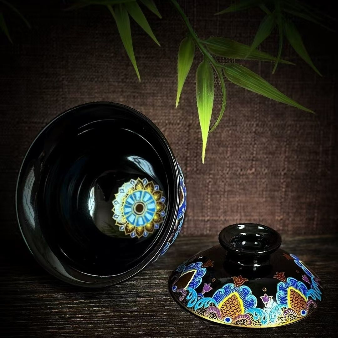 Jingdezhen Black Gold Enamel Gongfu Tea Set – Fàlàng Cǎi Porcelain | 5-Piece