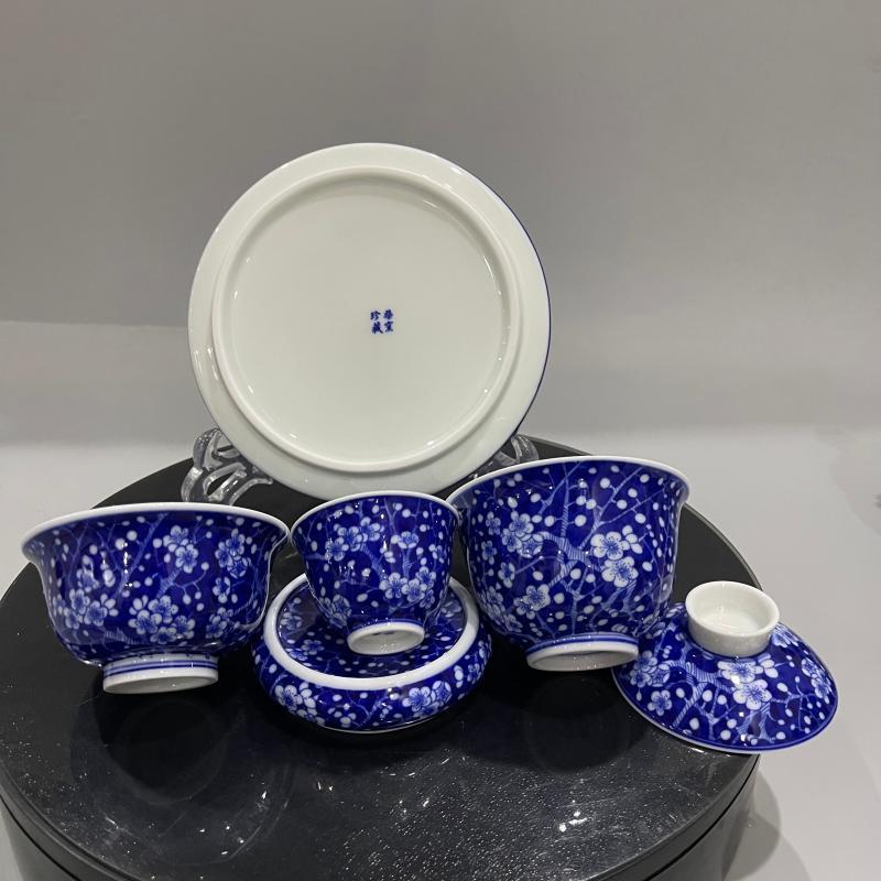 Jingdezhen Wood-Fired Blue & White Ice Plum Glaze Gongfu Tea Set – Collector’s Edition | 5-Piece