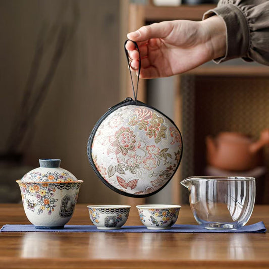 Qinghua Huoshi Hong Caramel Glaze Portable Travel Gaiwan Tea Set (Gaiwan 100ml + Pitcher 180ml + 2 Cups 20ml)