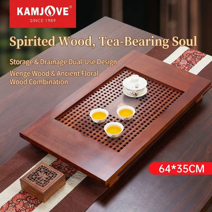 Kamjove KW-310 Solid Wood Gongfu Tea Tray Set | Wenge & Rosewood | Traditional Mortise & Tenon Craft