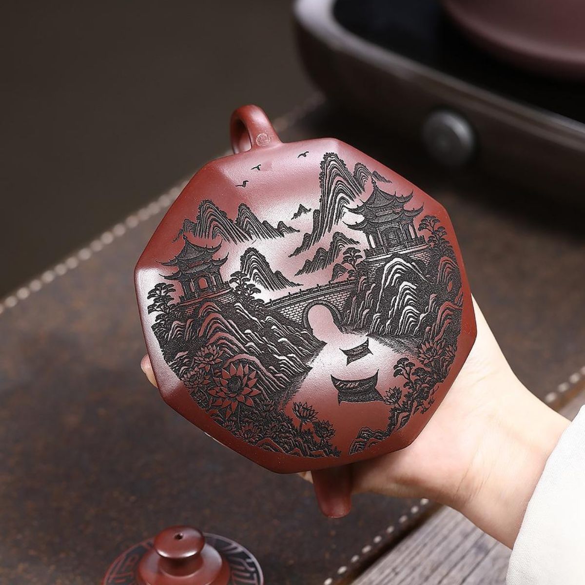 Spring River Moonlit Night Cloud Brazier Yixing Teapot - Dragon Blood Sand Clay 270ml