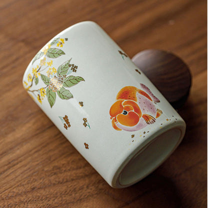 Golden Osmanthus & Lucky Carp Ceramic Tea Canister | 260ml Tea Storage Jar
