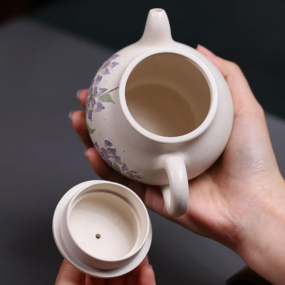 Ding Xiang Pan Hu Yixing Teapot | Raw White Jade Duan Ni Clay | Handcrafted 260ml