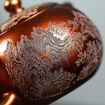 Golden Sand Elegant Scenery Xishi Teapot - Shell-Fired Stone Red Clay 320ml