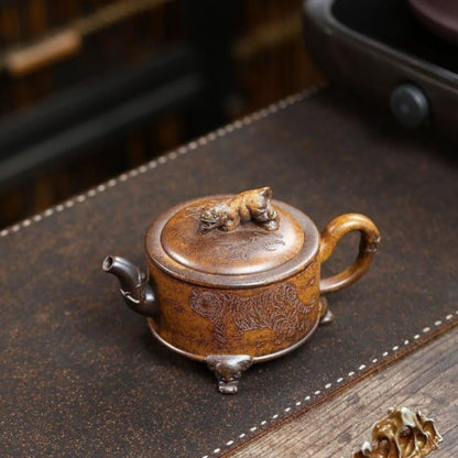 Yixing Wood-Fired Teapot "Dragon & Tiger Han Tile" 230ml - Dragon Bone Golden Sand Clay