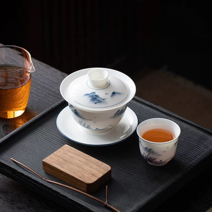 Jingdezhen Landscape Painting Gaiwan Tea Set