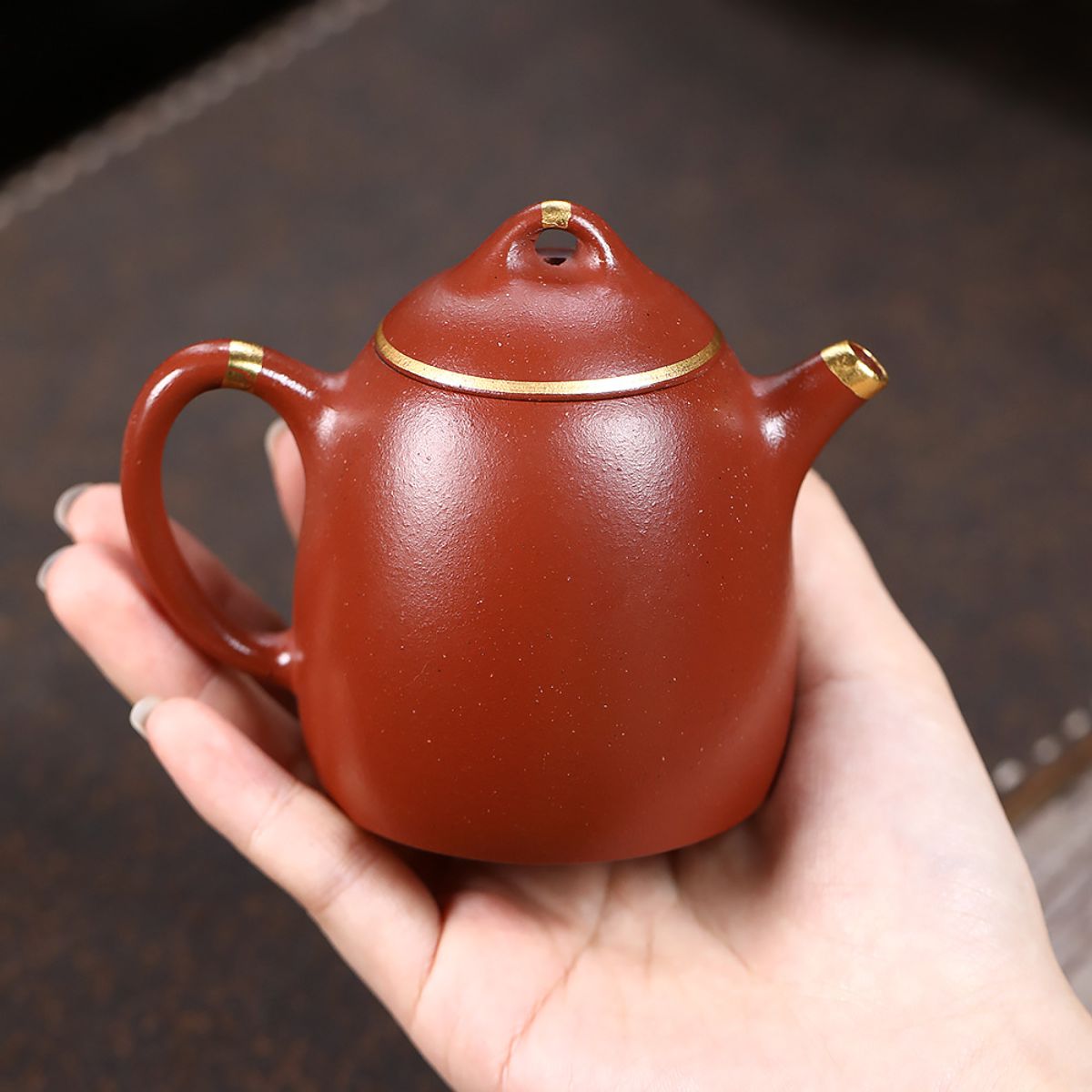 Gold-Accented Qin Quan Zisha Teapot – Da Hong Pao Clay, 170 ml