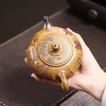 Yixing Wood-Fired Purple Clay Teapot "Joy on the Branch" 300ml - Handmade Duan Ni Zisha