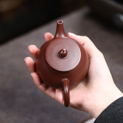 Ping Gai Lian Zi Yixing Teapot | Raw Zi Zhu Ni Purple-Vermillion Clay | Handcrafted 190ml