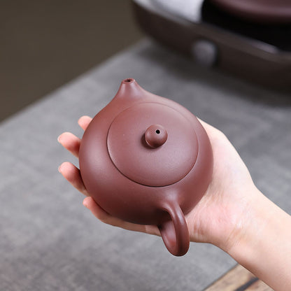 Flat Xishi Yixing Teapot — Handcrafted Zini Purple Clay, 220ml