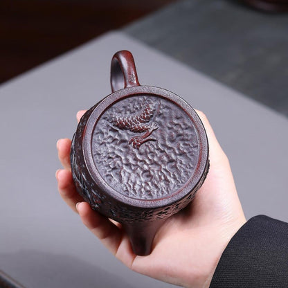 Yin Long Qin Quan Yixing Teapot | Raw Tie Xue Hong Sha Iron-Red Clay | Handcrafted 260ml
