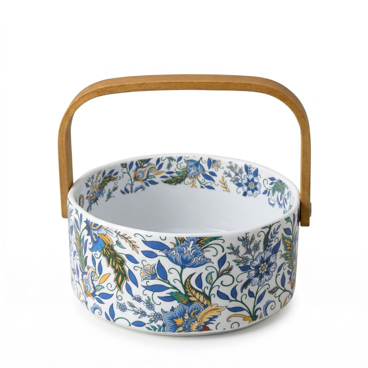 Chinese Iris Ceramic Basket – Decorative Handled Porcelain Basket | Black & White