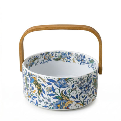 Chinese Iris Ceramic Basket – Decorative Handled Porcelain Basket | Black & White