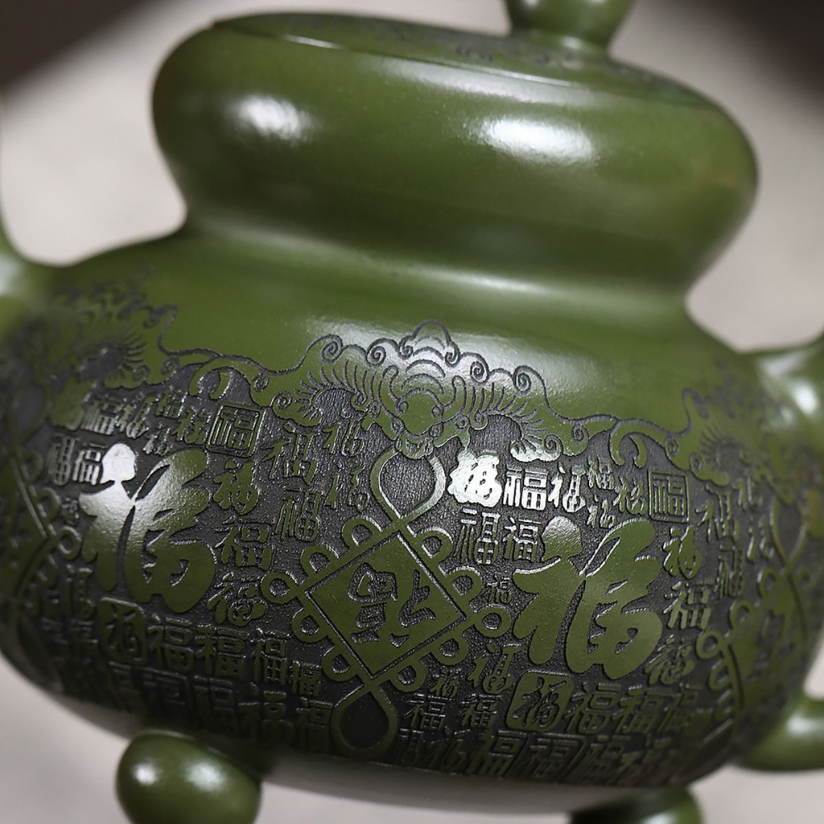 Baifu Gourd Yixing Teapot | Emerald Green Clay | 440ml Handcrafted Zisha
