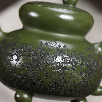 Baifu Gourd Yixing Teapot | Emerald Green Clay | 440ml Handcrafted Zisha