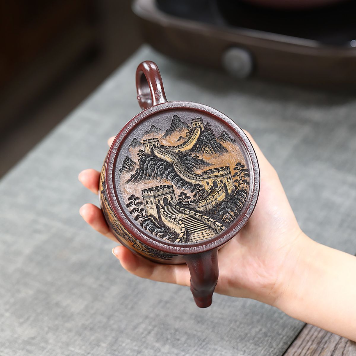 Tiger & Great Wall Zisha Teapot – Guwu Clay, 330ml