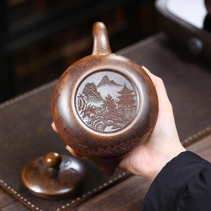 Handmade Yixing Purple Clay Teapot 620ml - Wood-Fired Dragon Bone Gold Sand Xi Shi Gongfu Tea Pot