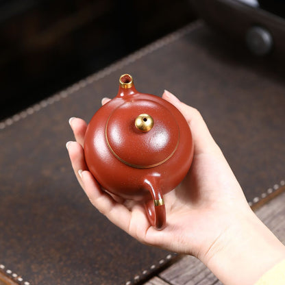 Gold-Accented Wendan Zisha Teapot – Da Hong Pao Clay, 160 ml