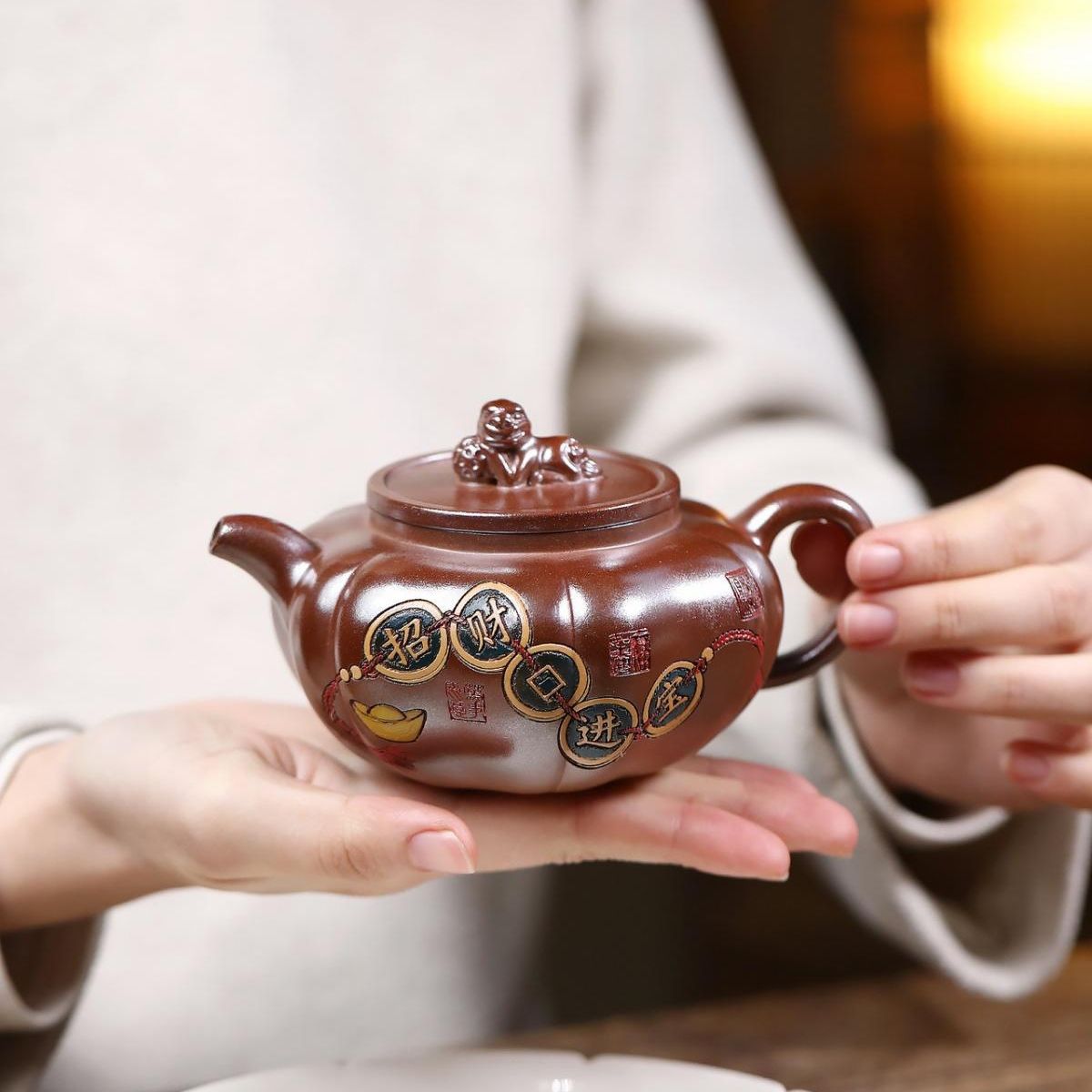 Fortune & Prosperity Lion Ball Yixing Teapot - Flame-Fired Duanni Clay 270ml