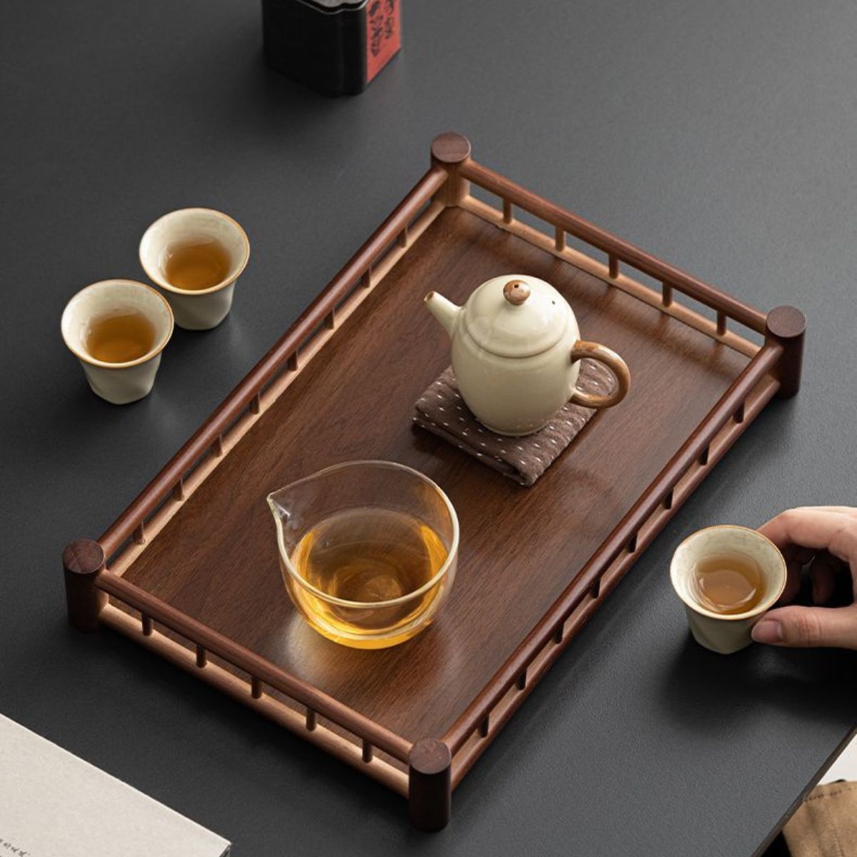 Bamboo Rectangular Serving Tray – Walnut Finish | Tea Tray, Pastry & Storage Organizer