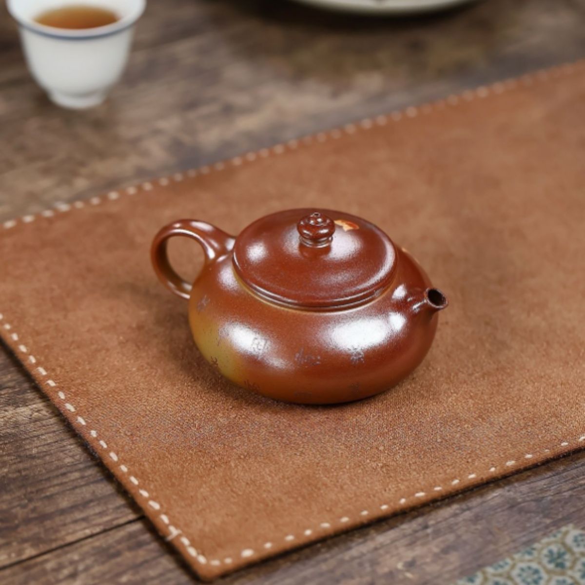 Yixing Purple Clay Teapot "Cold River" 200ml - Fire Cloud Firing with Clay Painting