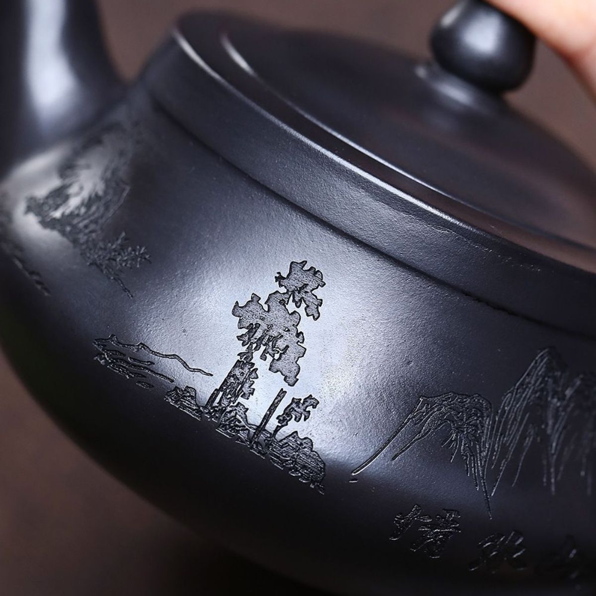 Handmade Yixing Purple Clay Teapot 300ml - Original Shi Huang Clay Landscape Carved Gongfu Tea Pot