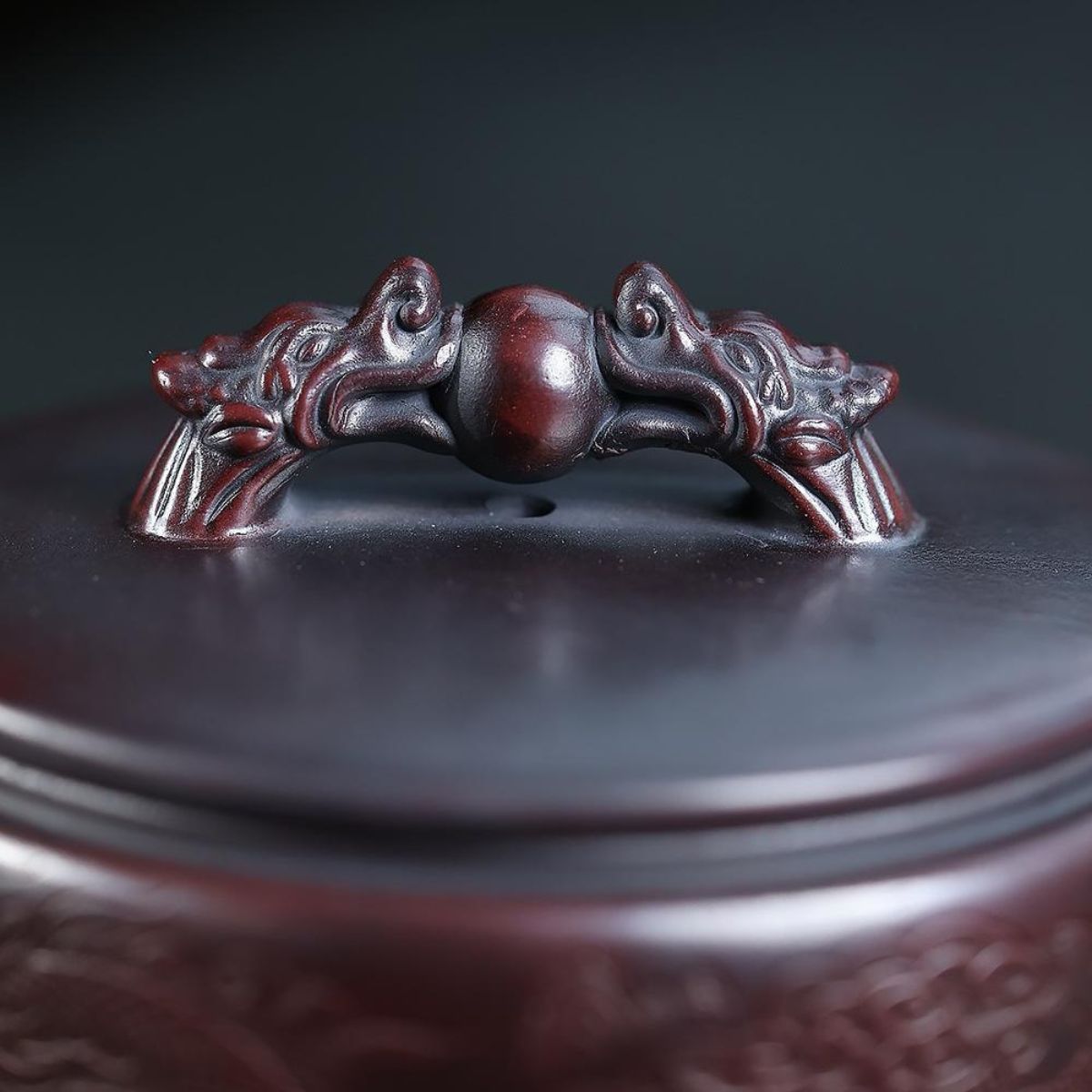 Shuang Long Xi Zhu Yixing Teapot | Raw Gu Wu Ni Ancient Dark Clay | Handcrafted 260ml