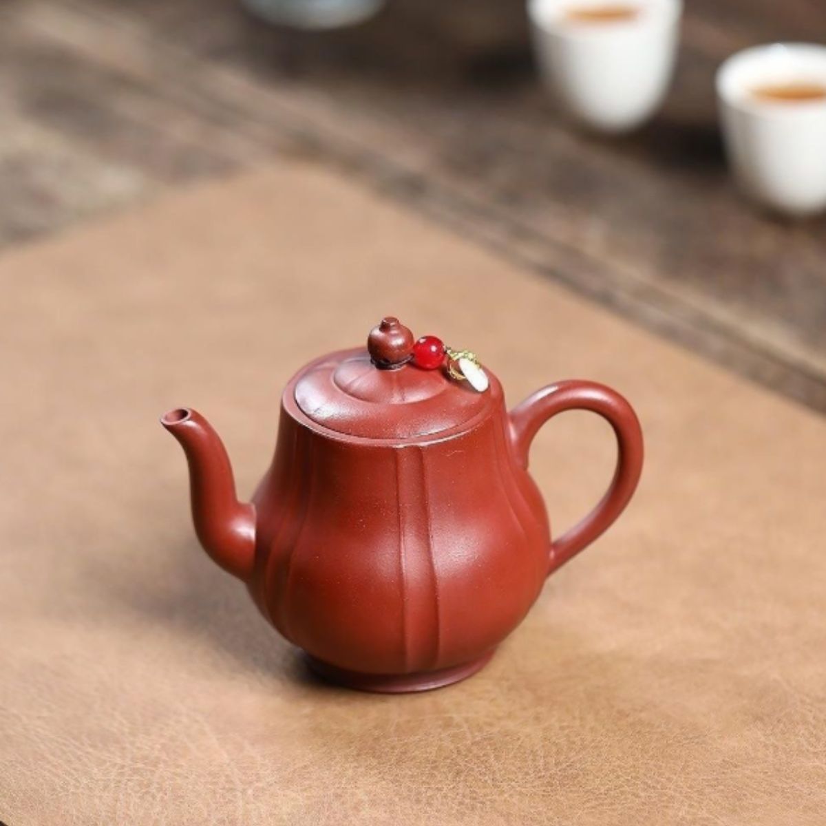 Yixing Purple Clay Teapot "Ribbed Si Ting" 200ml - Handmade Da Hong Pao Clay
