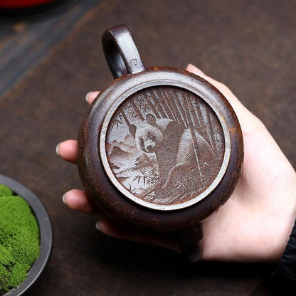 Handmade Yixing Purple Clay Teapot 300ml - Original High-Temperature Duan Ni Panda Bamboo Zisha Gongfu Tea Pot