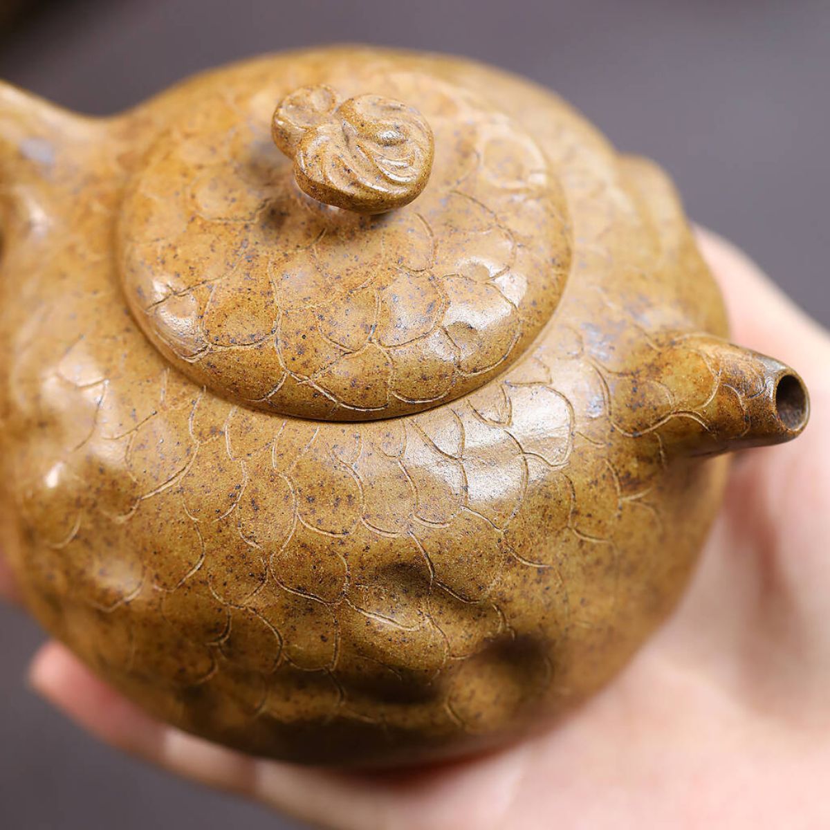 Yixing Zisha Teapot — Damo Gongchun | Original Mine Dragon Bone Gold Sand | Handcrafted 320cc Gongfu Teapot