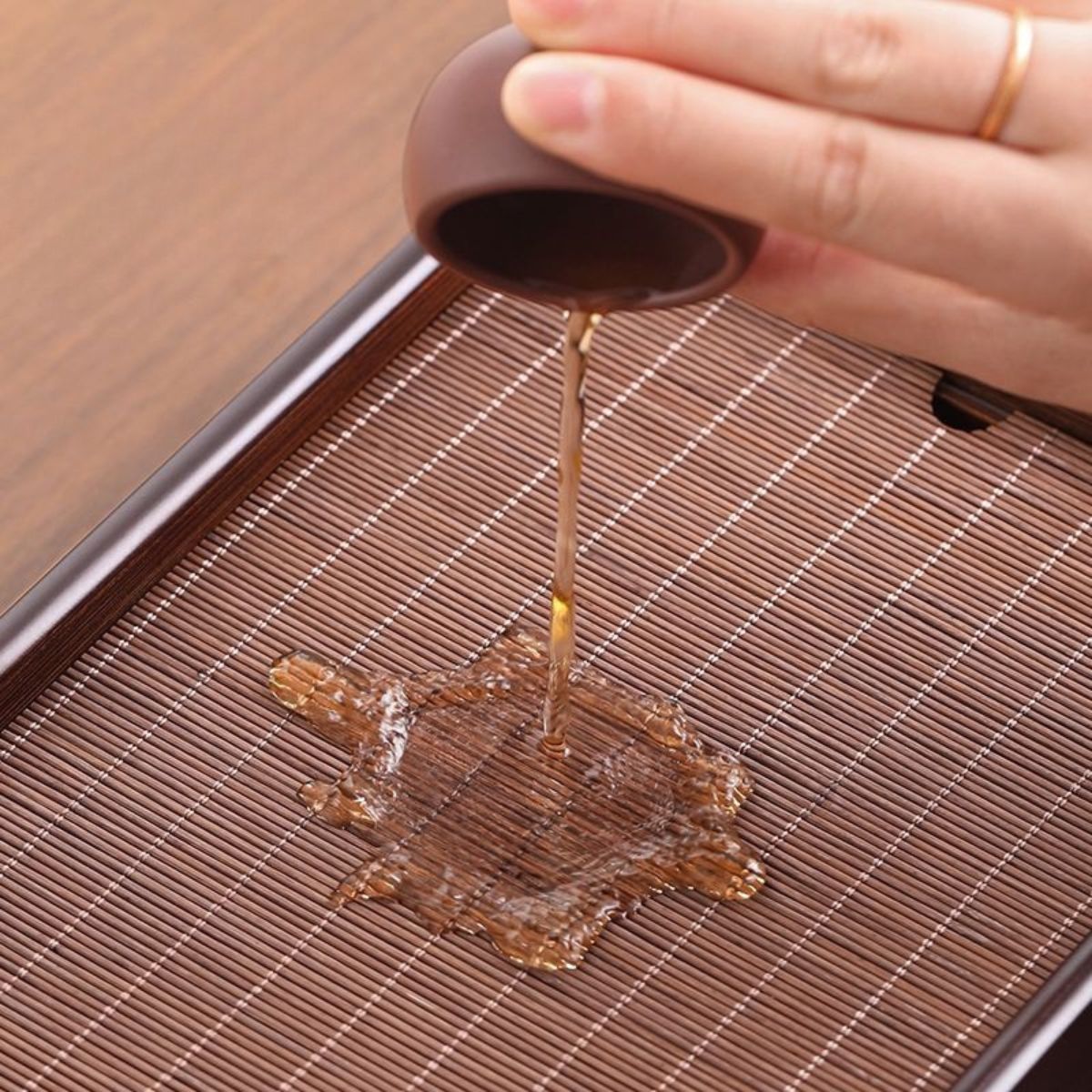 Moso Bamboo Tea Tray with Reversible Mat — Dual-Use Gongfu Tea Board