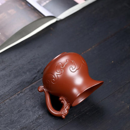 Handmade Yixing Purple Clay Fair Cup 330ml - Dahongpao Dragon Pattern Carved Tea Pitcher