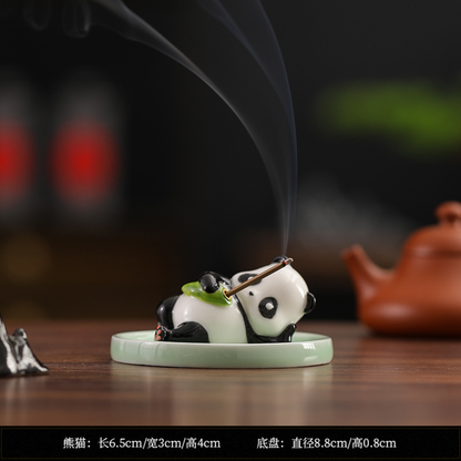 Ceramic Panda Tea Pet & Incense Holder with Base